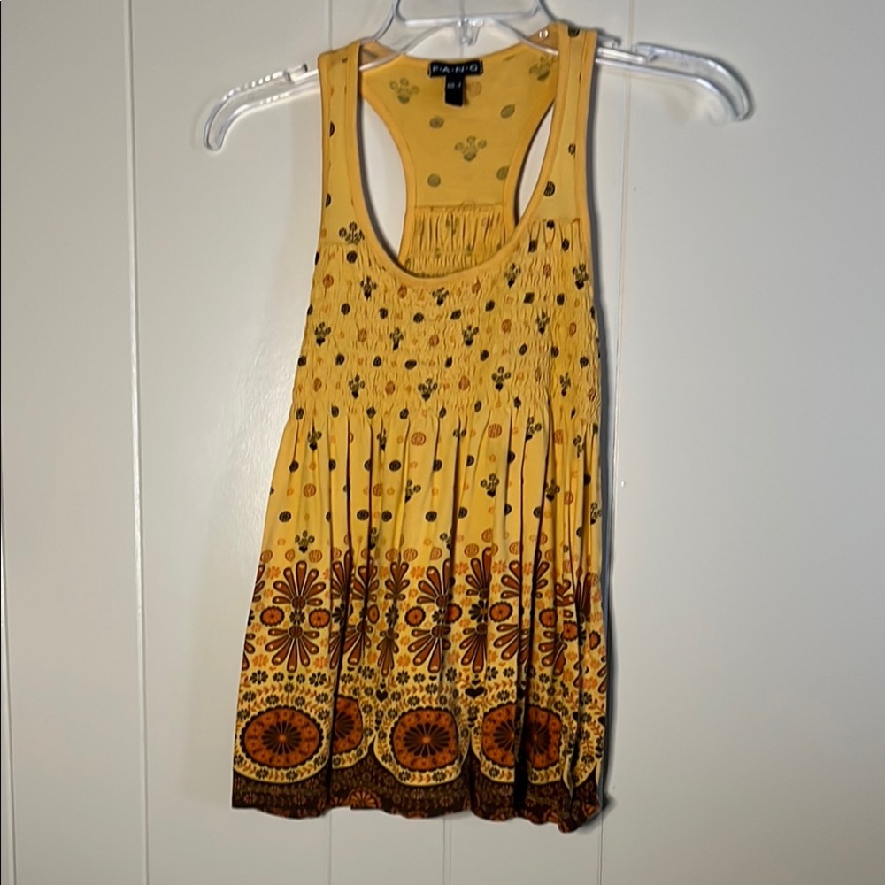 FANG Yellow and Brown Floral Tank Top